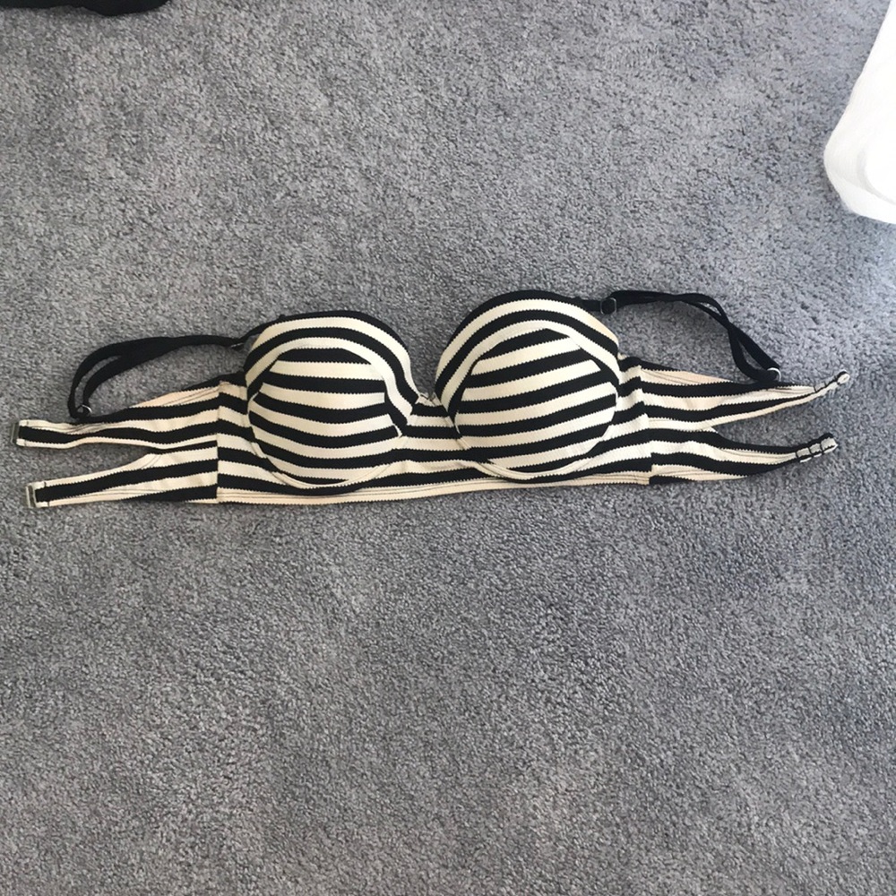 black and white striped bikini top